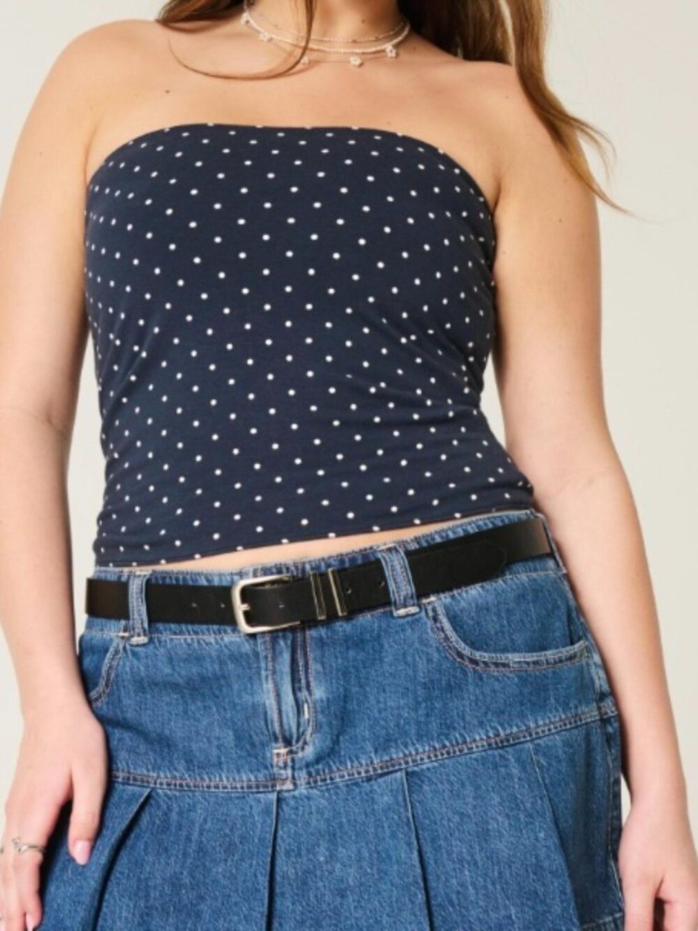 Hollister Navy/White Polka Dot Reversible Tube top - Size Small